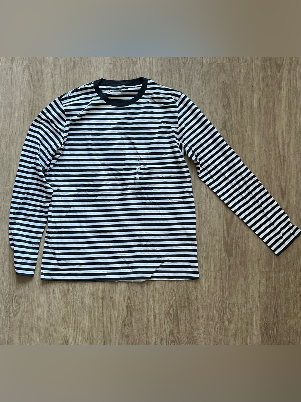 MUJI Dark Navy and White Striped Long Sleeve Tee